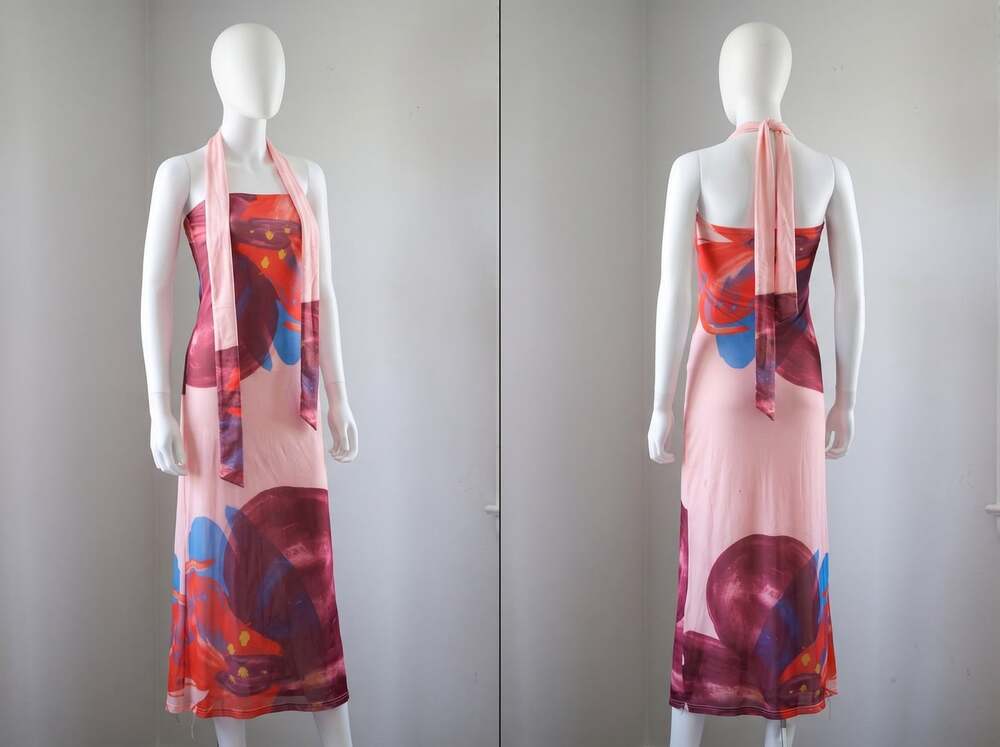 SNDYS Antari Women's Abstract Floral Print Strapless Maxi Dress Size Small Y2K